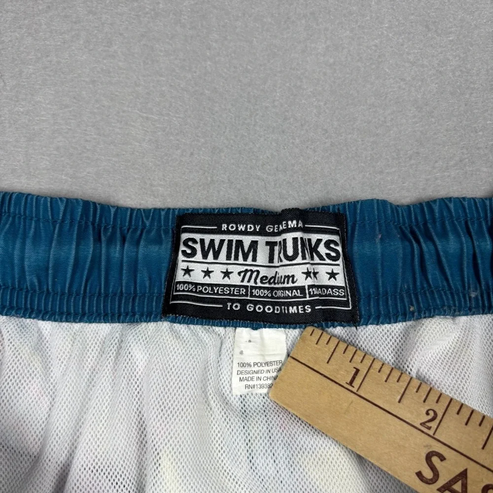 Rowdy Gentleman Mens M Swim Trunks‎ Blue Geometric Printed Drawstring Mesh Lined